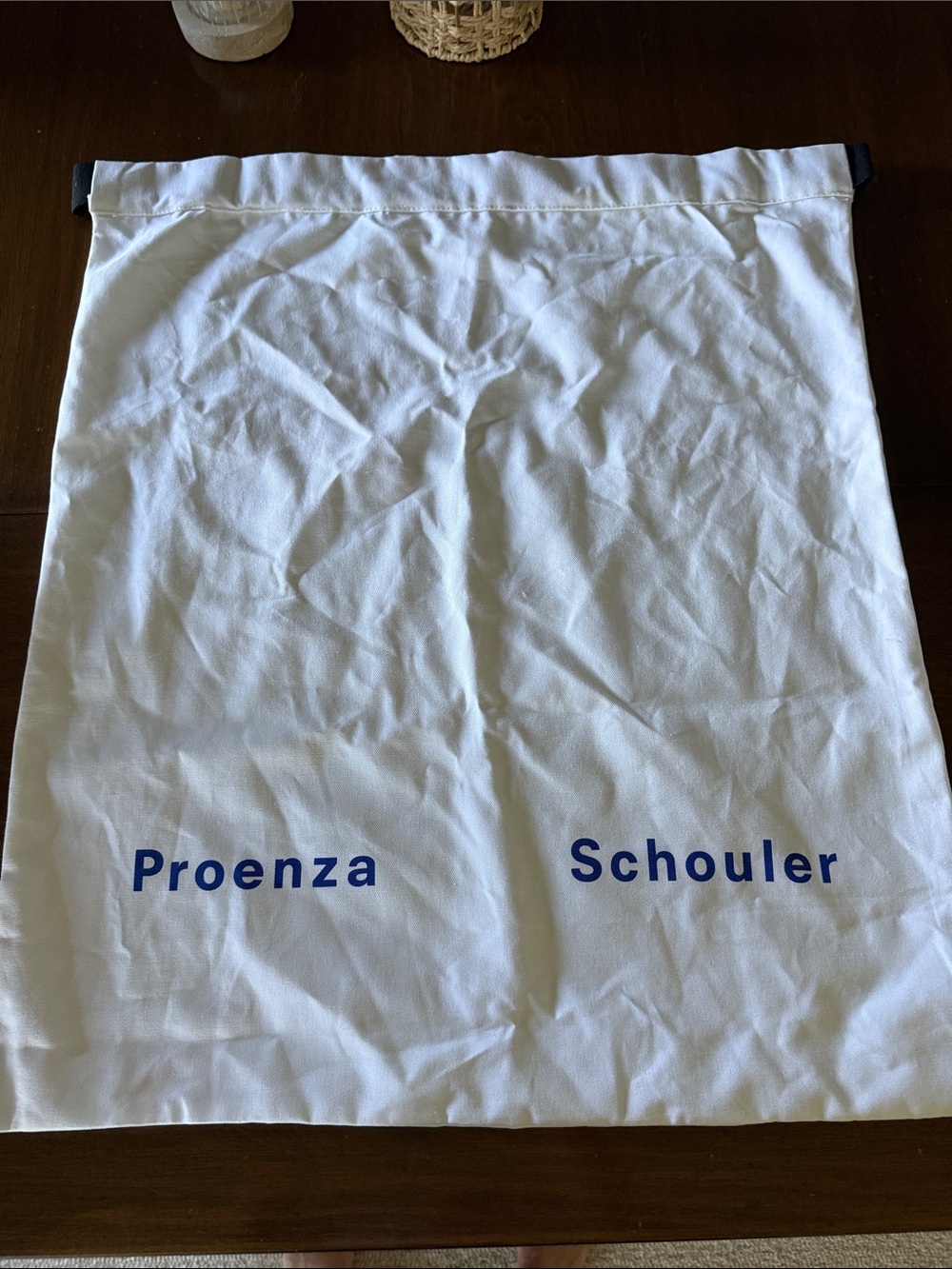 Proenza Schouler White Drawstring Dust Bag with Blue Logo